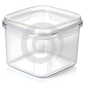 Transparent plastic container isolated on white background