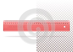 Transparent plastic red ruler for school or office