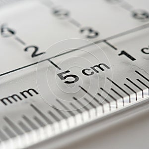 A transparent plastic ruler displaying centimeter and millimeter