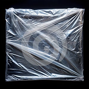 Transparent Plastic Wrap on Black Background Mock-Up