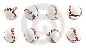 Eight baseballs arranged on a plain white background