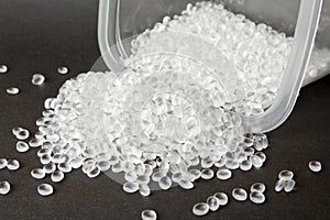 Transparent Polyethylene granules. HDPE.Plastic pellets. Plastic Raw material photo