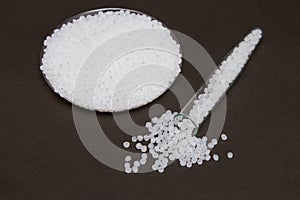 Transparent Polyethylene granules.Plastic granules. Plastic Raw material in pellets.High Density Polyethylene PE-HD.PE-LD