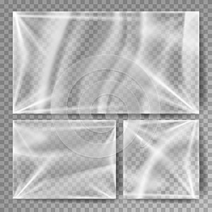 Transparent Polyethylene Vector. Stretched Glossy Plastic Warp Mock Up. Isolated On Transparent Background Illustration