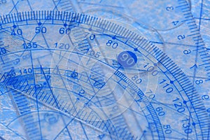 Transparent protractor, ruler and square