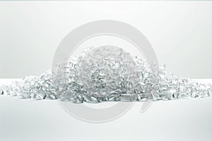 Transparent PVC granulate, recycled plastic granules, biodegradable plastic. Granules of eco-friendly plastic raw