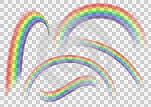 Transparent rainbow set. Rainbow collection isolated on transparent vector background for making realistic effects on photos.