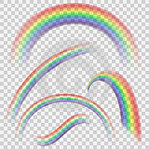 Transparent realistic colorful rainbow set. Rainbow collection on transparent background.