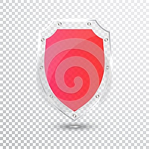 Transparent Red Shield. Safety Glass Badge Icon. Privacy Guard Banner. Protection Shield Concept. Decoration Secure Element. Defen