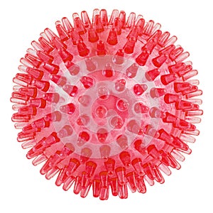transparent red spiked plastic ball isolated on white background - massager, dog toy and COVID-19 symbol