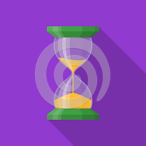 Transparent sandglass icon on background with long shadow. Time hourglass in flat style. Sandclock