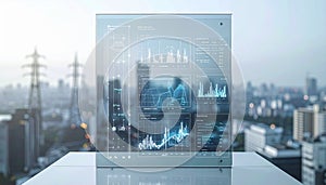 Futuristic Data Display Overlooking a Smart City