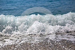 Foam waves on the seaside in Kidrak Beach of Fethiye.