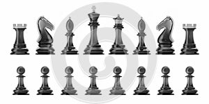 Transparent set of icons chess, isolated on white background, intelligent game, 3d rendering