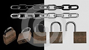 Transparent set of padlock and chain