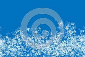 Transparent Snowflakes on cold blue background. Horizontal winter pattern