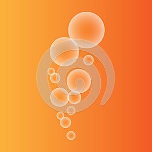 Transparent soap bubbles on fading orange, vector illustration photo