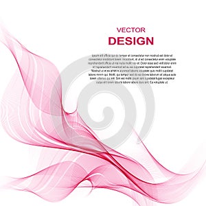 Transparent soft lines on white. Vector smooth pink abstract waves.