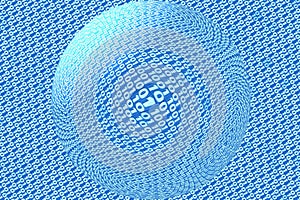 Transparent sphere on blue binary code background