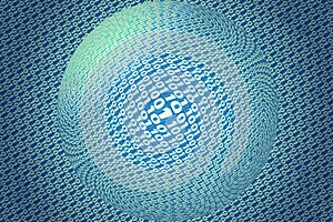 Transparent sphere on blue binary code background