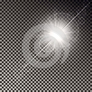 Transparent sun ray effect. Sun light vector. Sparkle sunburst. Glow flare light effect vector.