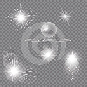 Transparent sunlight lens flare light effect. Star burst with sparkles. Vector illustration