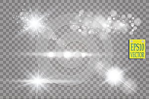 Transparent sunlight lens flare light effect. Star burst with sparkles. Vector illustration