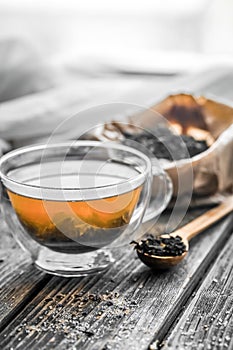 transparent tea Cup with wooden spoons