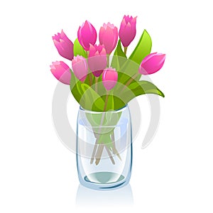 Transparent vase with tulips