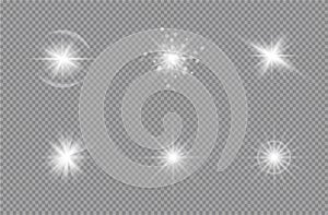 Transparent. Vector glowing light effect with gold rays and beams. Transparent shine gradient glitter, bright flare. vector illust