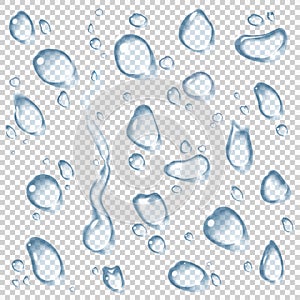 Transparent vector water drops set.