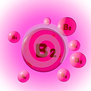 Transparent vitamin B2, pills on colorful background. Vitamin and mineral complex. 3d illustration