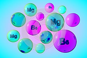 Transparent vitamin B6 and magnesium pills on colorful background. Pyridoxine and magnesium capsules. Vitamin and