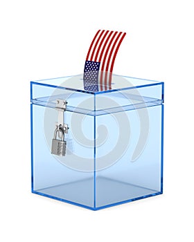 Transparent voting box on white background. Isolated 3D illustration