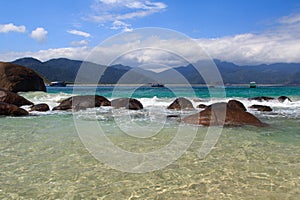 Transparent water of beach Aventueiro of island Ilha Grande, Brazil photo