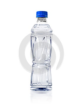 Transparent water bottle isolated on white background. Plastic drink container or mineral water package. Clipping paths object