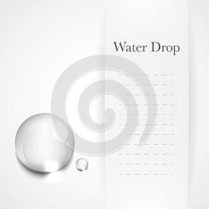 Transparent water drop on light gray background