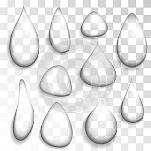 Transparent water drop on light gray background