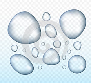 Transparent water drop on light gray background. Vector illustration
