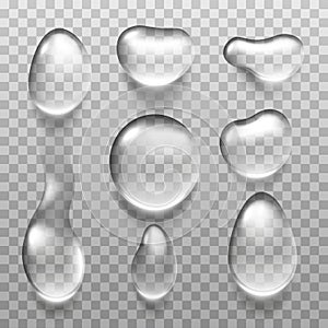 Transparent water drop on light gray background.Vector illustration