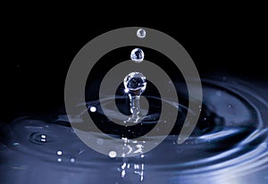 Transparent water drop splash realistic and blue water colored on black
