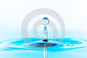 transparent water drop splash realistic and blue water colored on white