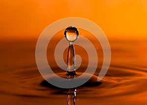 transparent water drop splash realistic and orange water colored on orange