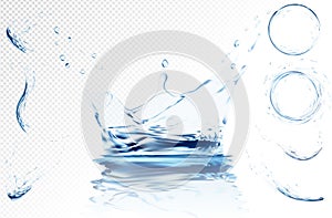 Transparent water wave with bubbles. Vector illustration in light blue colours. Purity and freshness concept. Website