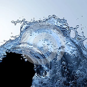 Transparent water wave splash with bubbles, perfect for abstract design