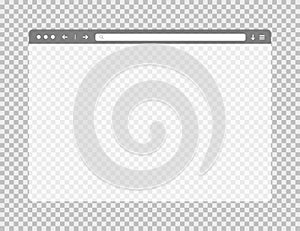 Transparent web browser window. Template of website page. Empty mockup of internet website. Isolated browser screen with