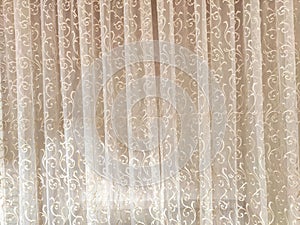 Transparent white curtain on window or door. Curtain background