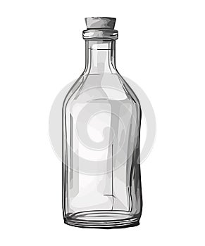 Transparent wine bottle with clean drinking glass