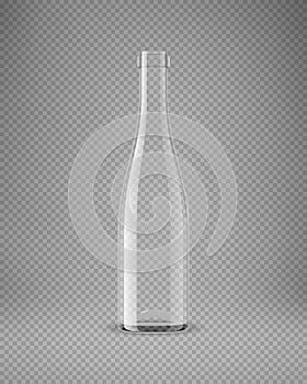 Transparent wine bottle isolated. 3D illustration. Vector