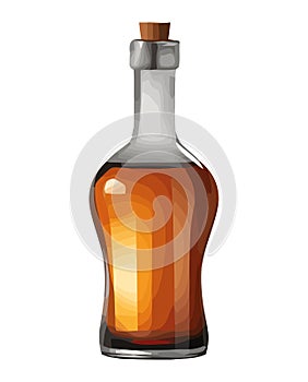 Transparent wine bottle with whiskey label design